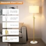 Adjustable Modern Floor Lamp for Living Room: Gold Brass, Marble Base, Dimmable, White Shade, Bulb Included - Image 4