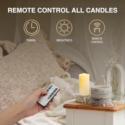 41g3xoSOECL._SL500_.jpg Biyanuo 2-Pack LED Flameless Outdoor Candles with Remote, Timer & Flickering Light (D3 x H5.5) for Camping, Weddings & Home Decor - Image 5