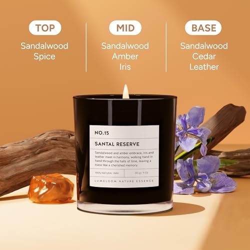 41gKB5aUAcL._SL500_.jpg LUMELOOM Santal Reserve Candles - 9oz Soy Wax, Sandalwood & Amber Scent, Ideal Gifts! - Image 2