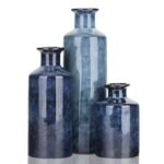Blue Ceramic Vase Set - 3 Blue Small Vases, Farmhouse Country Flower Vase Home Decor, Living Room Decoration, Table Decoration, Fireplace Decor, and Entrance Decorations Centerpieces