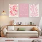 Djmwtb Matisse Picasso Pink Canvas Art Set: 3 Framed Abstract Flower Prints for Girls' Room, 12x16in. - Image 2