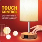 Yarra-Decor USB Bedside Table Lamp - Touch Control, 3-Way Dimmable, Round Flaxen Shade, LED Bulb Included - Image 5