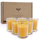 Pure Beeswax Votive Candles-6 Pack Natural Votives Set in Glass Jar for Home Room Decor Party Wedding Spa Gift,12 Hours Burn