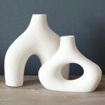 Set of 2 Carrot's Den Large White Ceramic Donut Vases - Minimalist Nordic Design for Home Decor - Image 2