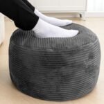 Poofieotto Round Velvet Pouf Ottoman – Modern 20x12 Foam Foot Stool for Living Room Storage, Gray - Image 2