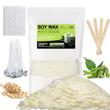 DINGPAI Natural Soy Wax for Candle Making, 2lb Organic Soy Wax Flakes, Premium Soy Candle Wax for Candle Making Supplies, Pure Candle Wax from Farm, No Harmless, Additives