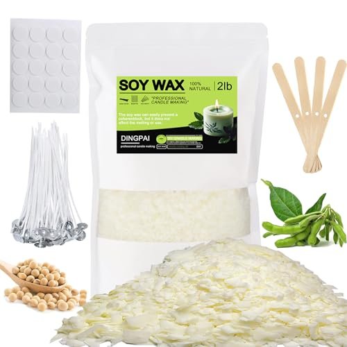 DINGPAI 2lb Organic Soy Wax Flakes for Candle Making - DINGPAI Natural Soy Wax for Candle Making, 2lb Organic Soy Wax Flakes, Premium Soy Candle Wax for Candle Making Supplies, Pure Candle Wax from Farm, No Harmless, Additives