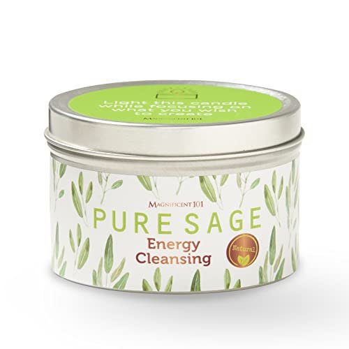 Pure SAGE 101 Long-Lasting White Sage Candle – 6 Oz, Pure SAGE Magnificent 101 Long Lasting Pure White Sage Candle - 6 Oz - 35 Hour Burn Time - Organic, All Natural, Soy Candle to Cleanse Your Home & Calm, Soothe, Use with Sage Smudge Kit - Spiritual