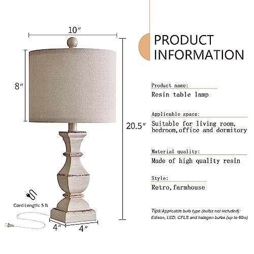 41mHIOKDDYL._SL500_.jpg PoKat 20.5" Vintage Farmhouse Table Lamp - Rustic Nightstand Lamp in Distressed Washed White, Ideal for Small Spaces. - Image 8