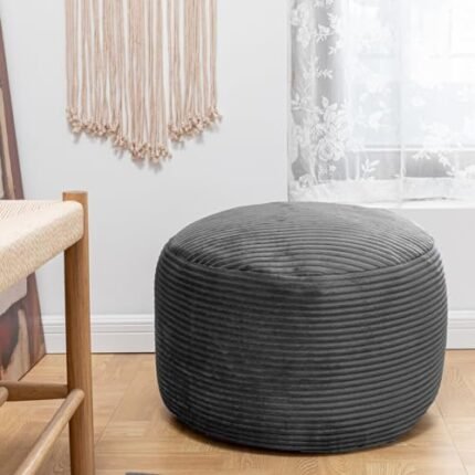Poofieotto Pouf Ottoman Stuffed Modern Foam Pouf Velvet Floor Pouf Round Foot Stool Storage 20x12 Inches Ottoman Foot Rest for Living Room Home Decor Gray