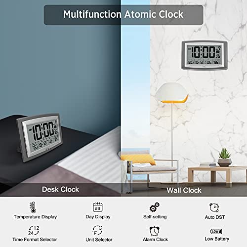 41nIYL7RMZS._SL500_.jpg WallarGe Atomic Clock: 12.5" Self-Setting Digital Clock with Indoor/Outdoor Temp. Battery-Powered for Home or Office. - Image 7