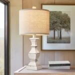 PoKat 20.5" Vintage Farmhouse Table Lamp - Rustic Nightstand Lamp in Distressed Washed White, Ideal for Small Spaces. - Image 3