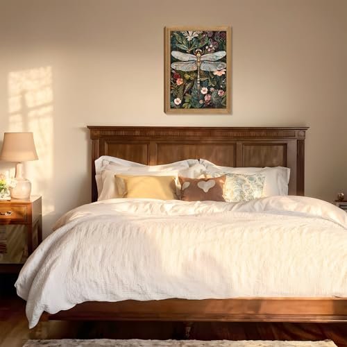 41pdtqv2yIL._SL500_.jpg Framed Vintage 3D Textured Wall Art - Dark Green Dragonfly & Flowers Decor - Hand-drawn Sandstone Nature Art for Living Room & Bedroom, 12x16in - Image 4