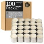 HomeLights Unscented White Tealight Candles -100 Pack, 6 to 7 Hour Burn Time Smokeless Tea Light Candles, Mini Votive Paraffin Candles with Cotton Wicks for Shabbat, Weddings, Christmas, Home Decor