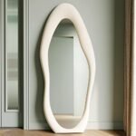 Honye 63" x 24" Full Length Wall Mirror with Flannel-Wrapped Wooden Frame in Ivory White, Ideal for Bedrooms & Living Rooms. - Image 2