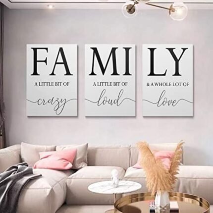 GUBIYU Home Family Wall Decor, Set of 3 Inspirational Canvas Prints Black and White Framed Canvas Art Paintings Wood Wall Decoration for Dining Room Bedroom Living Room 12"x16"