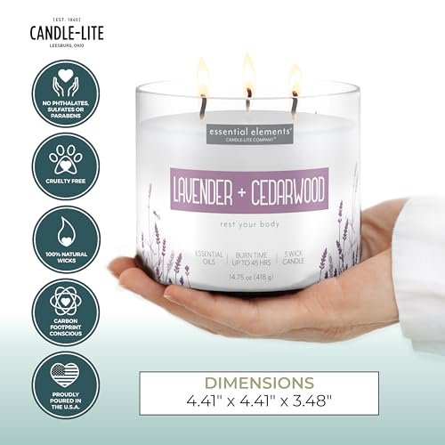 41q8py9a4JL._SL500_.jpg Candle-lite Lavender & Cedarwood Scented Candle, 14.75 oz, 3-Wick, 45-Hour Burn, USA-Made - Image 3