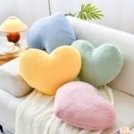 XVTRU Dusty Blue Heart Pillows - Cute Decorative Throw Pillows for Bed & Sofa, Faux Fur Cushion (15.7"x11.8") - Image 3