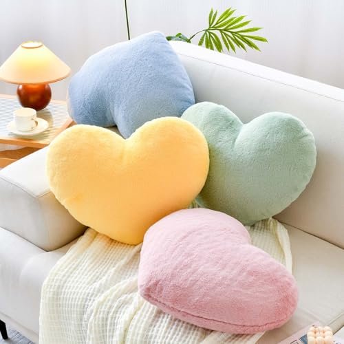 41q9KkOajgL._SL500_.jpg XVTRU Dusty Blue Heart Pillows - Cute Decorative Throw Pillows for Bed & Sofa, Faux Fur Cushion (15.7"x11.8") - Image 3