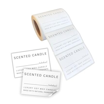 Handmade Poured Write in Scent Candles Minimalist Label Sticker and Warning Instructions | 2x3” 250 pc Roll Tags Wax Jar DIY for Selling