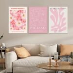 Djmwtb Matisse Picasso Pink Canvas Art Set: 3 Framed Abstract Flower Prints for Girls' Room, 12x16in. - Image 6