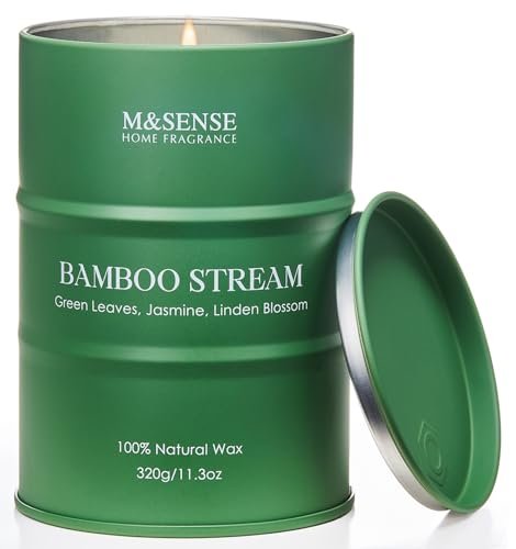 M&SENSE Bamboo Scented Candles - Non-Toxic Aromatherapy for Relaxation & M&SENSE Bamboo Scented Candles Natural Non Toxic, Aromatherapy Candle for Stress Relief Meditation Relaxing, Housewarming Gifts for Women Men, 11.3oz 70 Hour Long Burning