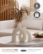 Hug Donut Decorative Vase Set - Modern Nordic Boho Home Decor, Matte Ceramic Vases in Cream White for Living Room, Shelf, or Console. - Image 5