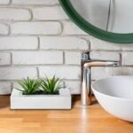 MyGift 10" Artificial Grass in White Rectangular Wood Planter - Faux Indoor Tabletop Décor - Image 3