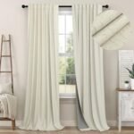 Pitalk Living Room Curtains Ideas Modern Black Out Curtains for Bedroom Windows Treatments 84 Heat & Cold Blocking Drapes for Sliding Glass Door Back Tab 2 Panels Cottage Linen Textured Cream Beige