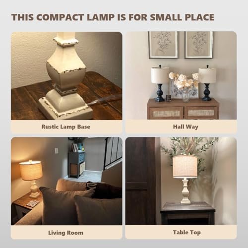 41sWLQ8ec0L._SL500_.jpg PoKat 20.5" Vintage Farmhouse Table Lamp - Rustic Nightstand Lamp in Distressed Washed White, Ideal for Small Spaces. - Image 2