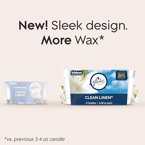 41spKk4SpUL._SL500_.jpg Glade 1-Wick Scented Candle, Clean Linen, Essential Oil Air Freshener, 4.08 Oz, 2-Pack. - Image 3