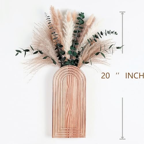 41t00m0wiCL._SL500_.jpg Set of 2 Wooden Vases with Pampas Grass & Eucalyptus – Boho Home Decor for Living Room & Entryway - Image 6