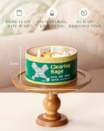 AOOVOO Sage Candle for Cleansing – 12oz Large 3-Wick Scented Candle with Crystals & Sage, Non-Toxic Aromatherapy Gift for Meditation. - Image 2