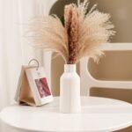 Small White Ceramic Flower and Pampas Grass Vase - Modern Bohemian Centerpiece for Home Decor. - Image 2