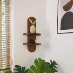 GRID FORTE Mid-Century Modern Arched Wall Shelf – 22x11.6 Inch Walnut Double Floating Rainbow Shelf for Indoor Planters & Decor - Image 2