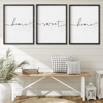 Heiple Set of 3 Framed Farmhouse Home Sweet Home Sign Above Bed Wall Decor for Bedroom Decor Wall Art Wood Signs
