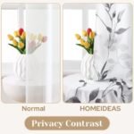 HOMEIDEAS Light Grey & White Semi-Sheer Curtains, 52x63" – 2 Panels, Floral Print for Privacy & Light Filtering in Bedroom or Living Room. - Image 3