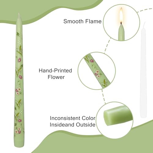 41tuG-PuTNL._SL500_.jpg Dripless Floral Taper Candles - 10" Handmade Candle Sticks, 6 Pack for Home, Weddings, and Events - Image 4