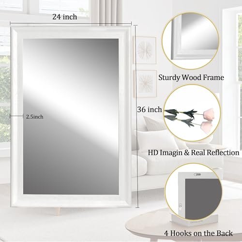 41v5Wl6X2jL._SL500_.jpg CULER White Rustic Rectangle Wall Mirror (24x36 inch) for Bathroom, Living Room, Bedroom, Entryway. - Image 5