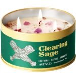 AOOVOO Sage Candle for Cleansing - 3 Wick 12oz Large Scented Candle with Crystals & Sage Leaves Inside, Soy Candles Non Toxic for Meditation Spiritual Gift, Aromatherapy Candle for Women Men
