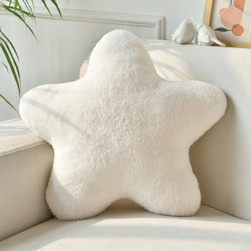 Xiashrk 15" Star Pillow - Plush Decorative Throw Pillow for Xiashrk Star Pillow, Decorative Throw Pillows for Bed Couch, 15" Star Shaped Pillow Plush Floor Cushions Room Decor Pillow with Soft Faux Rabbit Fur for Sofa Bedroom Living Room