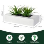 MyGift 10" Artificial Grass in White Rectangular Wood Planter - Faux Indoor Tabletop Décor - Image 5