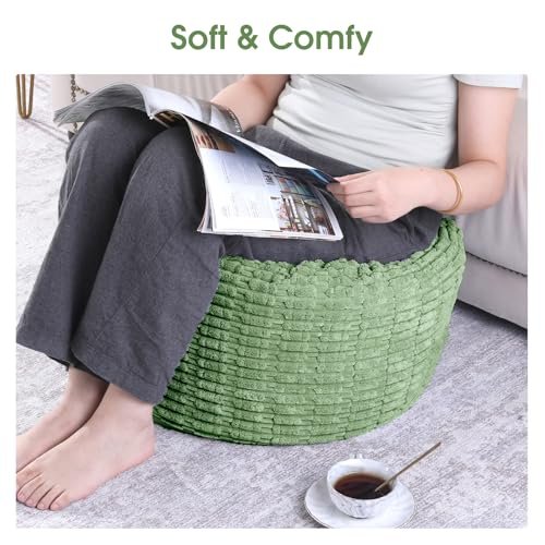 513z2O0wjL._SL500_.jpg HOMBYS Round Faux Fur Ottoman Pouf Cover—Striped Tufted Storage Foot Rest for Living Room or Office (Sage Green) - Image 4