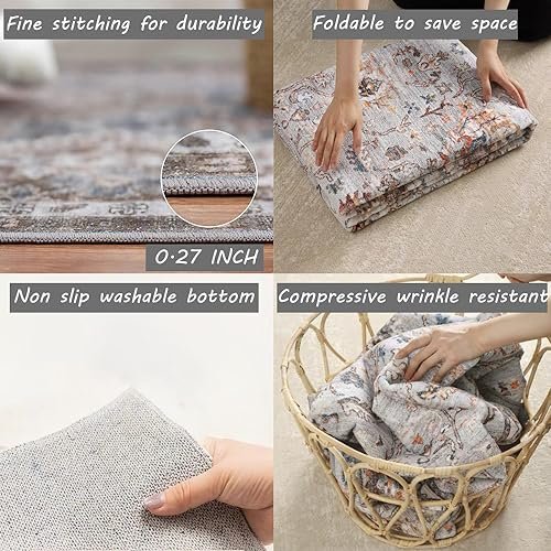 51SwpFGKaL._SL500_.jpg CHAMPLANT 6x9 Washable Gray Vintage Area Rug - Thin Non-Slip Carpet for Living Room, Bedroom, and Kitchen Decor. - Image 5