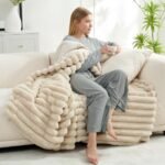 Cozy Bliss Faux Fur Throw Blanket - Plush Striped Sofa Blanket for Couch & Bedroom, 60x80 in Beige. - Image 3