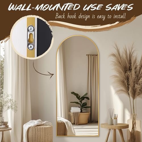 511Ud8dlrNL._SL500_.jpg 58"x19" Gold Arch Full Length Floor Mirror - Freestanding or Wall-Mounted for Bedroom & Living Room - Image 8