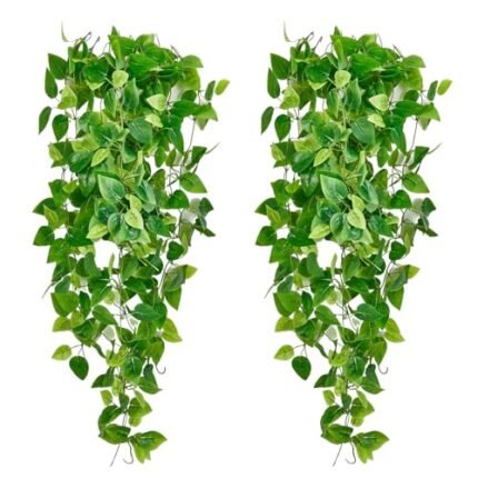 Fake Hanging Plants Vines(2pcs) for Room Decor, Artificial Ivy Greenery Garlands for Home Bedroom Living Aesthetic Kitchen Office Wall Patio Bookshelf,Indoor,Outdoor Farmhouse Decorations(No Basket)
