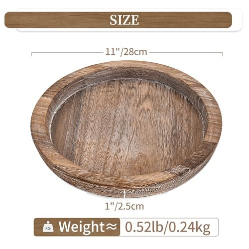 511yGY69pLL._SL500_.jpg Hanobe Wooden Candle Plate Holder: Round Rustic Tray for Tealights, Pillars & Home Decor. Perfect for Christmas & Weddings! - Image 5