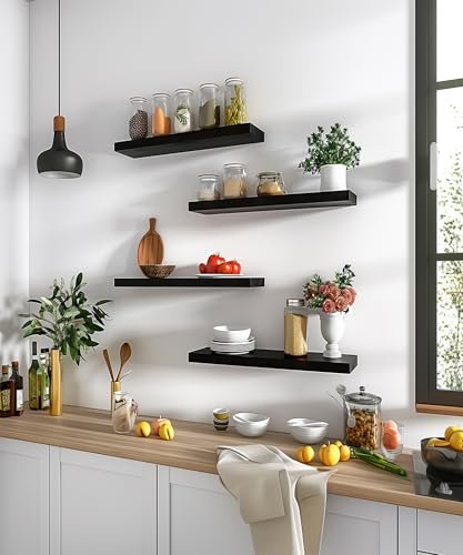 512JYxTiOLL._SL500_.jpg Set of 6 PHPH 17-Inch Black Wooden Floating Wall Shelves for Bedroom Decor - Image 7