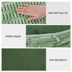 HOMBYS Round Faux Fur Ottoman Pouf Cover—Striped Tufted Storage Foot Rest for Living Room or Office (Sage Green) - Image 8